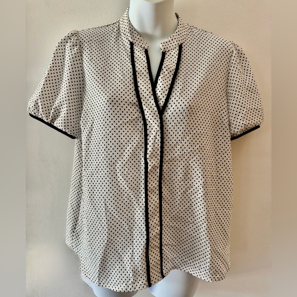 Chic Black-Trimmed Polka Dot Blouse